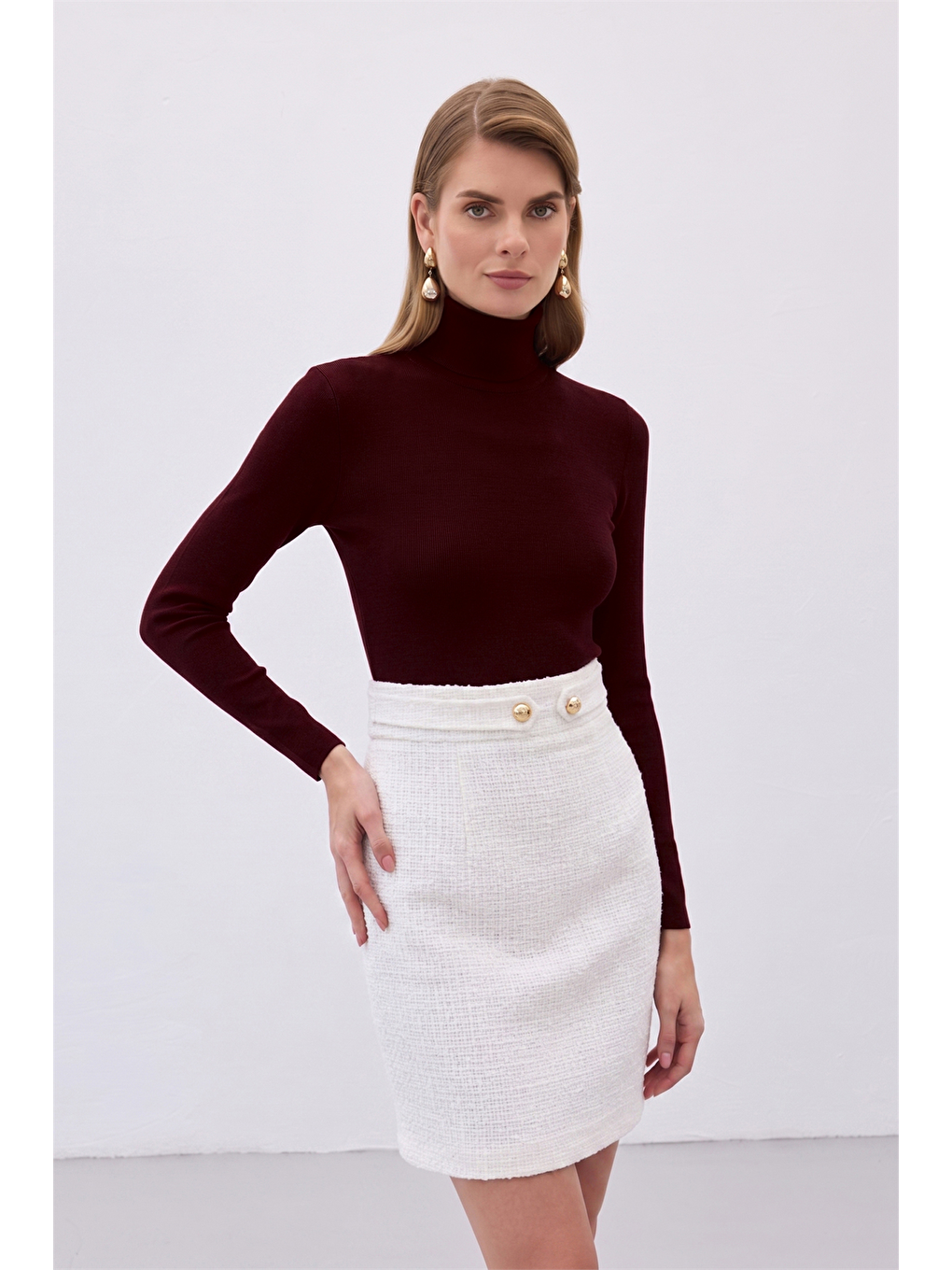 Tam Balıkçı Triko - Koyu Bordo-3