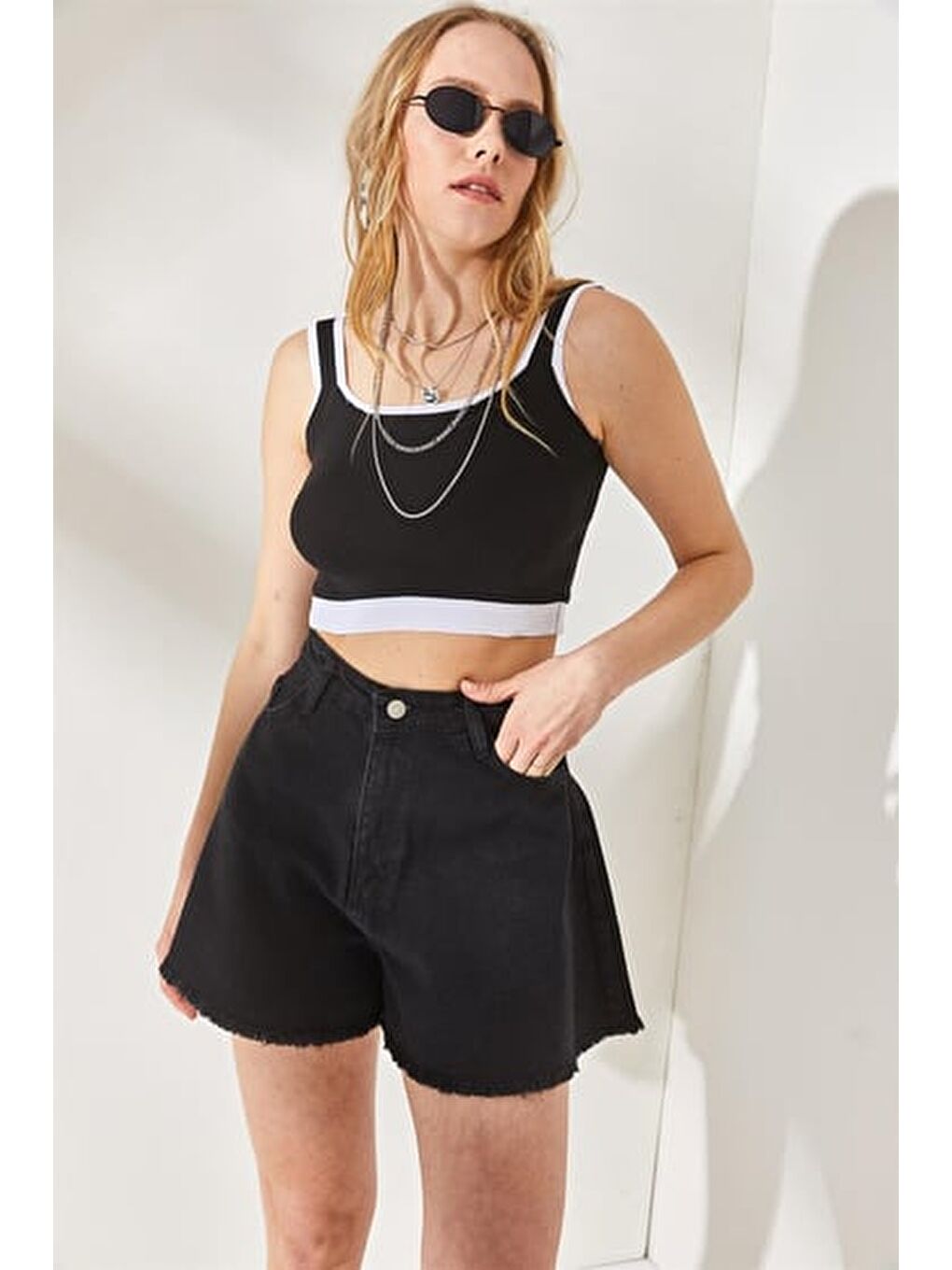 Püsküllü Jean Şort Siyah - 27361-1