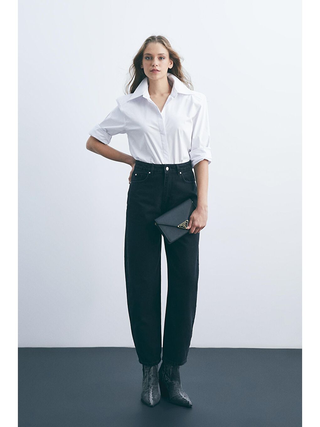 Siyah Yüksel Bel Barrel Jeans-1