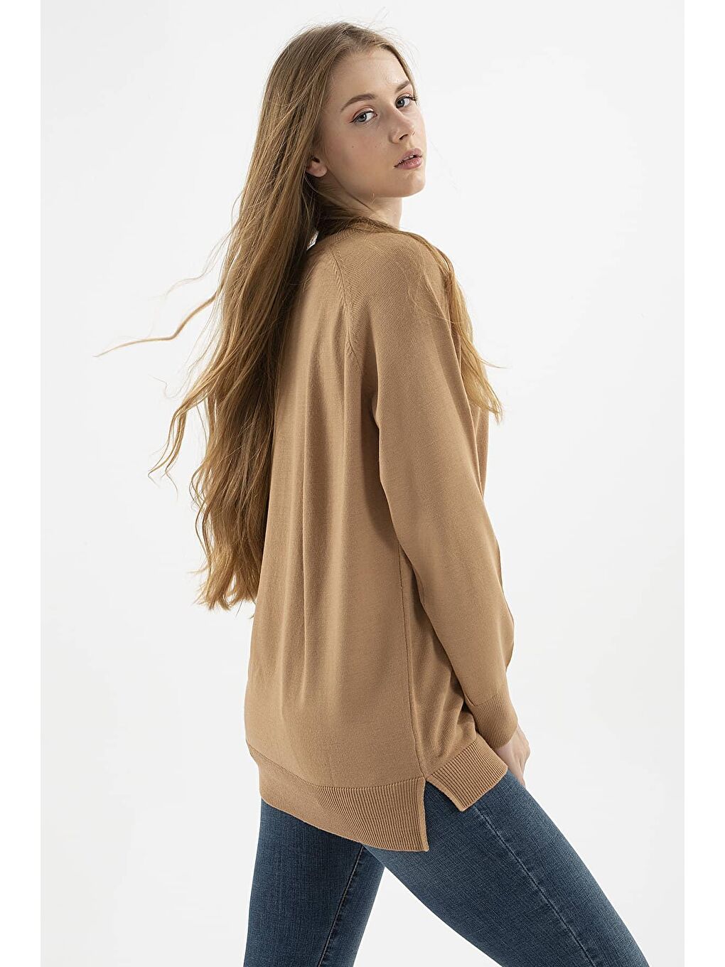 Fashion Friends Camel Bisiklet Yaka Yırtmaç Detaylı Regular Fit Kadın Tunik 23K0242K1 - 1