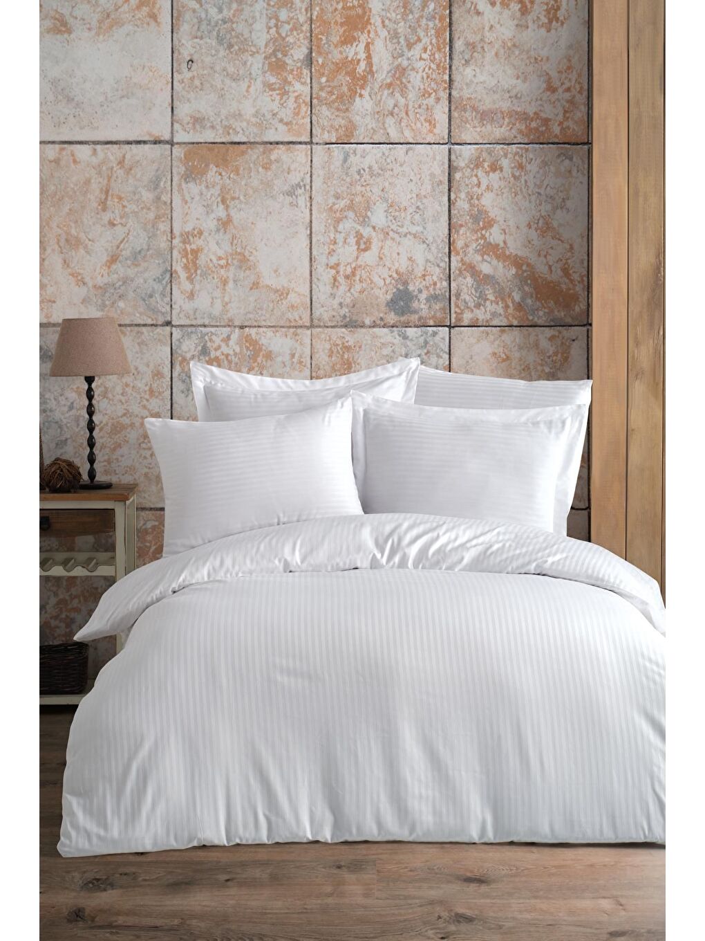 Pamuk Saten Battal Boy (King Size) Nevresim Takımı - Beyaz BEYAZ/CIZGILI