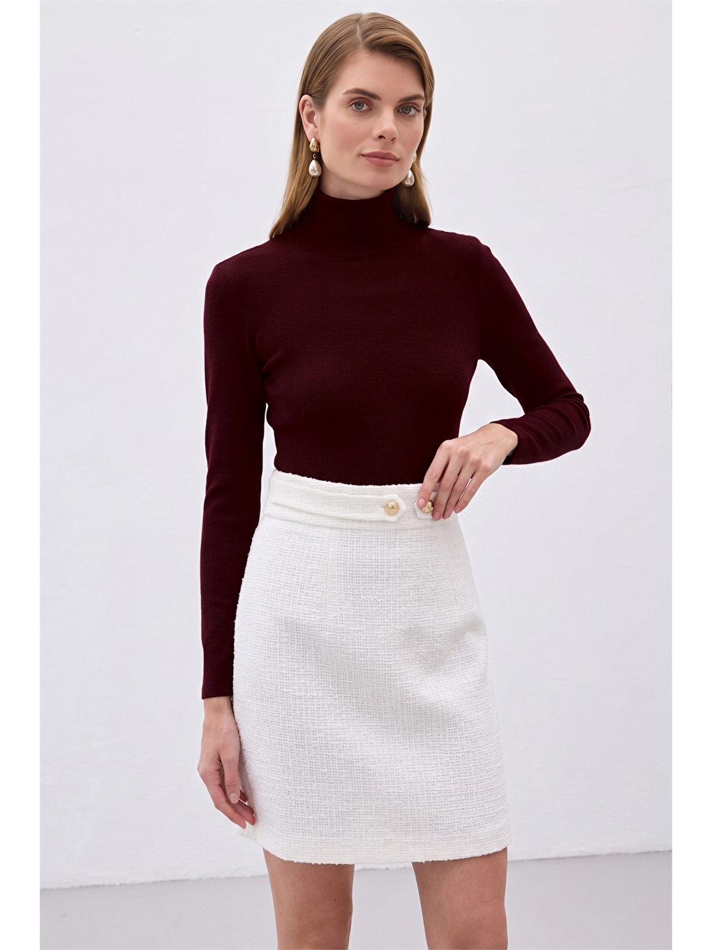 Tam Balıkçı Triko - Koyu Bordo-4