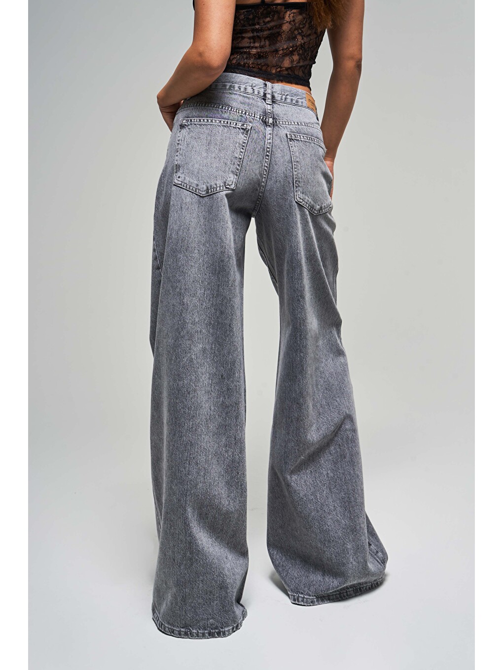 Kadın Gri Renk Hera 4s5-13 Palazzo Fit Bol Kesim %100 Pamuk Orta Bel Denim Jean-1