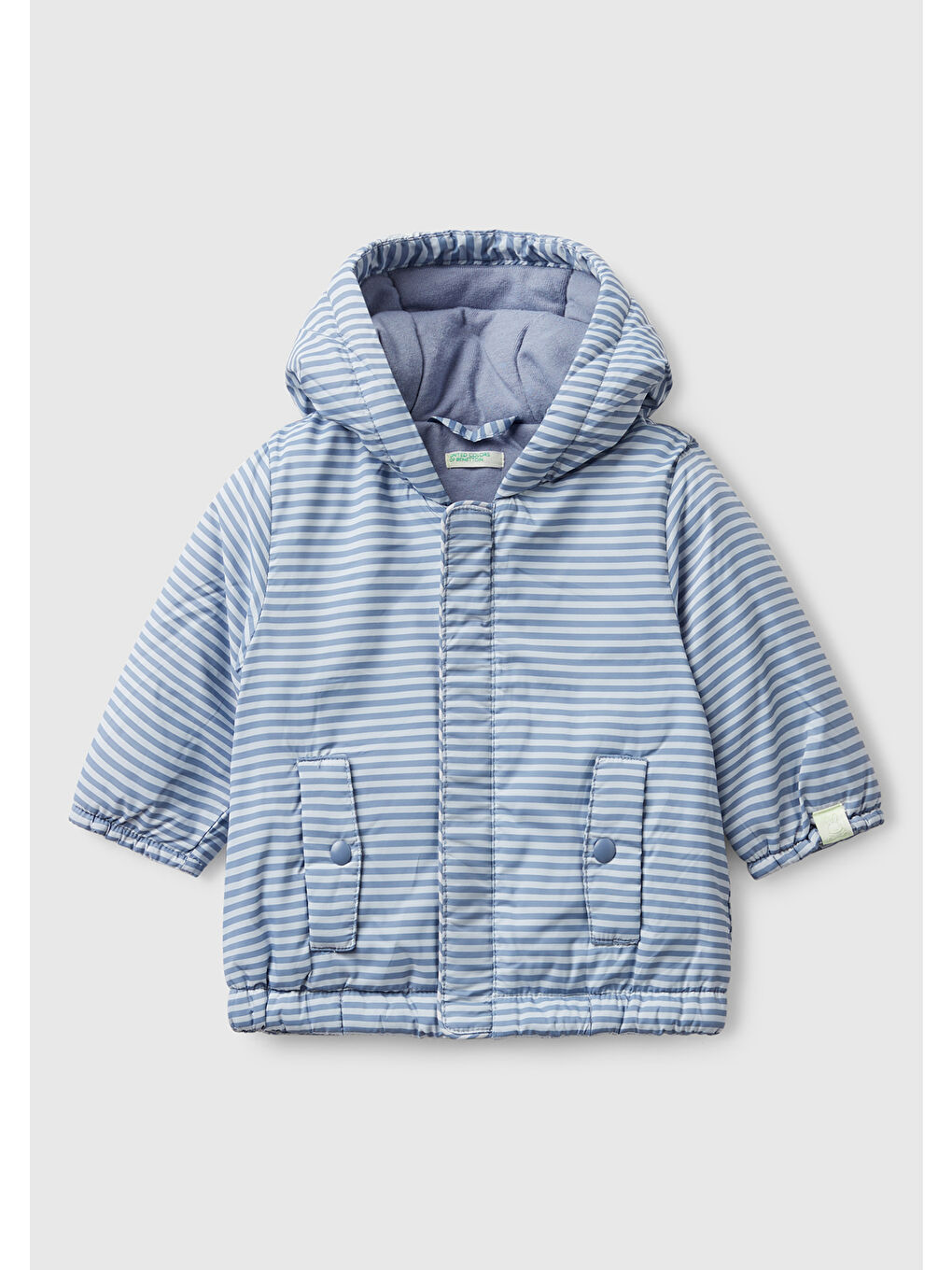 Bebek Mavi Tamamı Desenli Cepli Fermuarlı Kapüşonlu Ceket