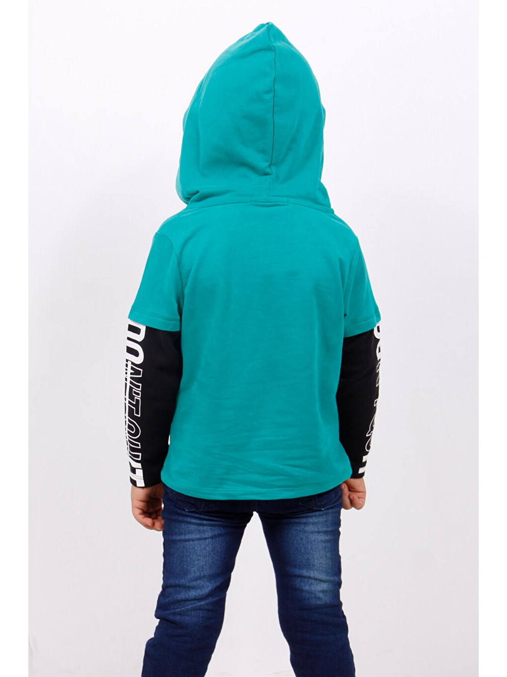 Gri Erkek Çocuk Kapüşonlu Kolları Baskılı Sweatshirt-1