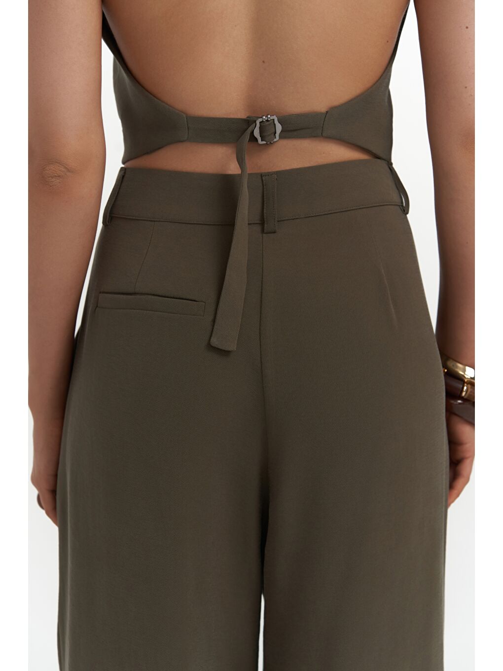 Pailey Sırt Dekolteli Haki Yelek Pantolon Takım-7