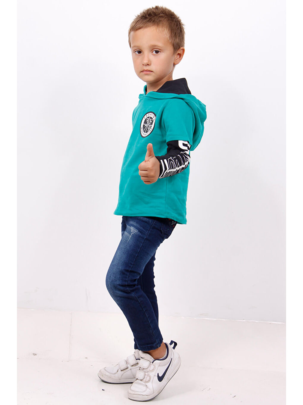 Gri Erkek Çocuk Kapüşonlu Kolları Baskılı Sweatshirt-2