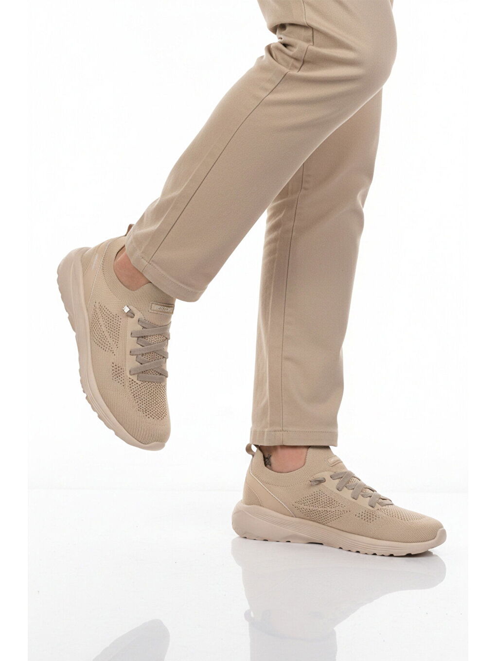 Bej Fileli Hafif Esnek Bağcıklı Erkek Spor Ayakkabı Bst-646 M