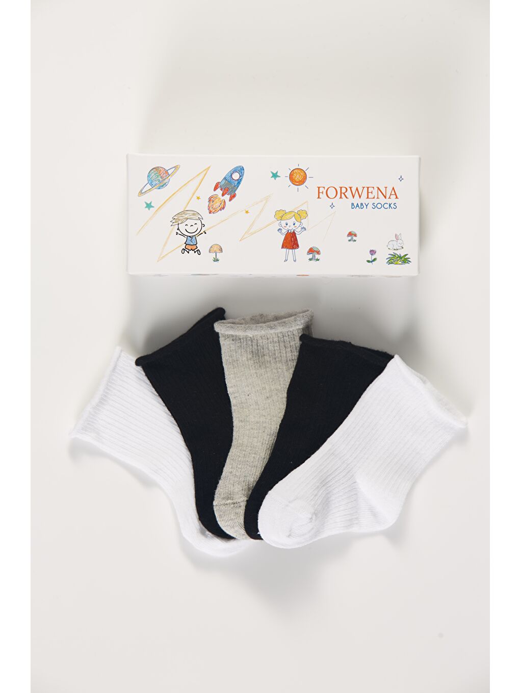 Karışık Baby Socks 5'li Kutulu Bebek Renkli Pamuklu Lastiksiz Dikişsiz Soket Çorap-1
