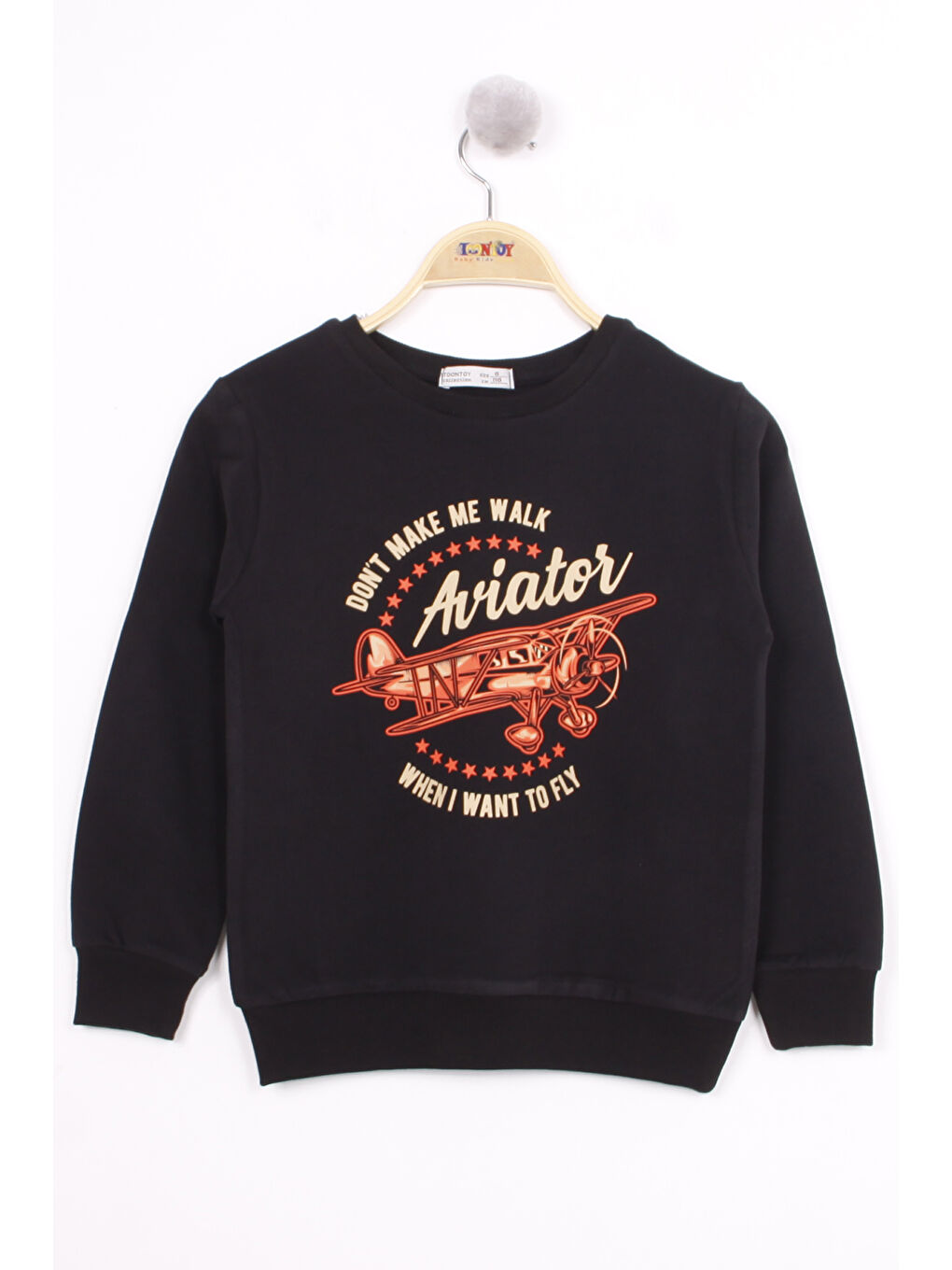 Siyah Erkek Çocuk Uçak Baskılı Sweatshirt