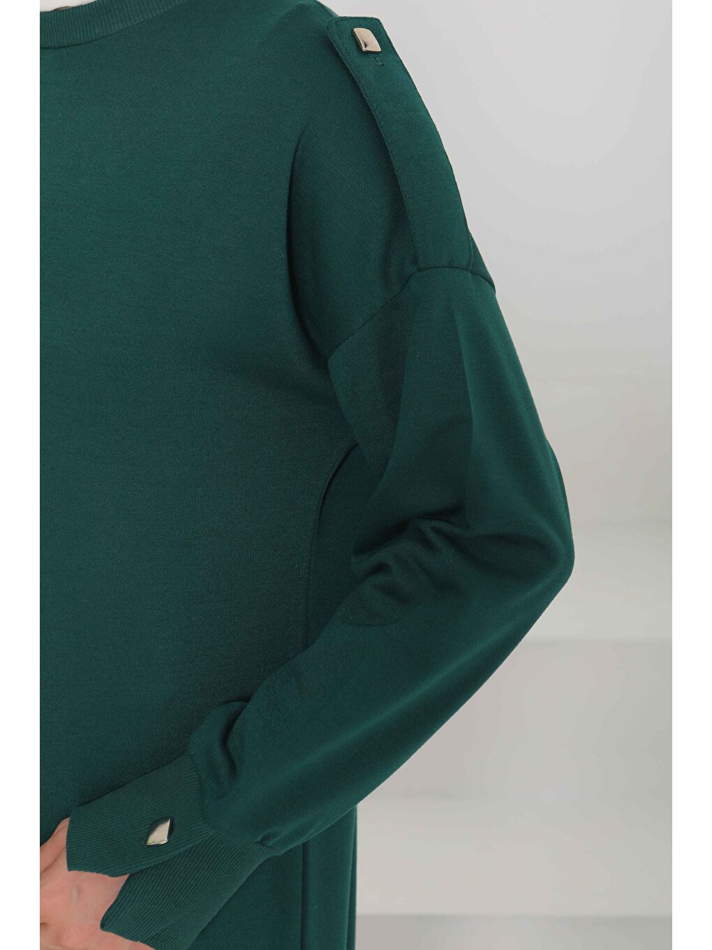 Yeşil Düğme Detaylı Elbise Zümrüt - 27045-6