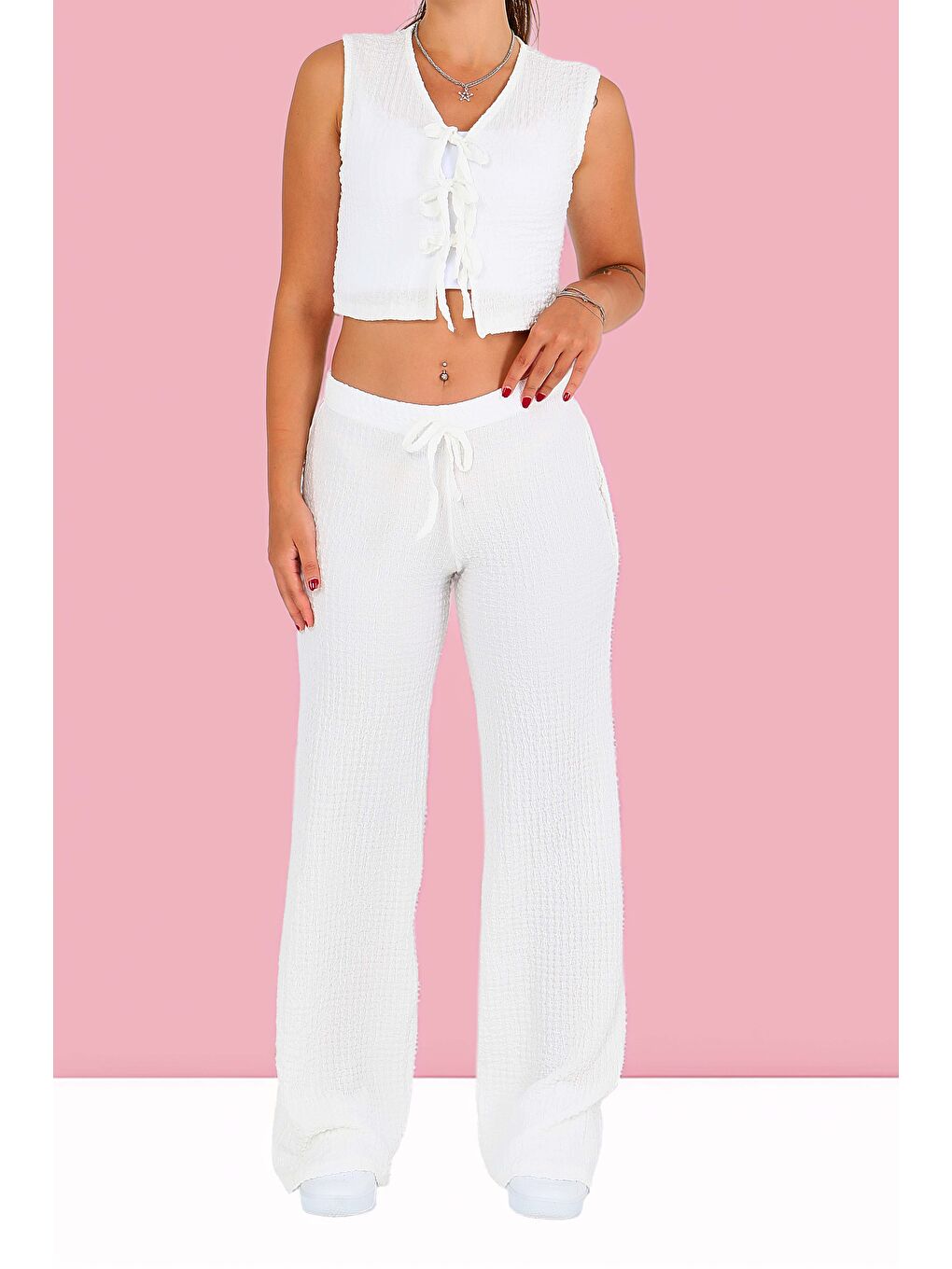 Önü Bağlamalı Takım Beyaz - 27537-3