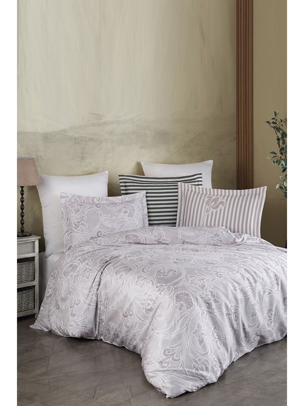 Mürdüm Lyocell King Size (Battal Boy) Nevresim Takımı Grida