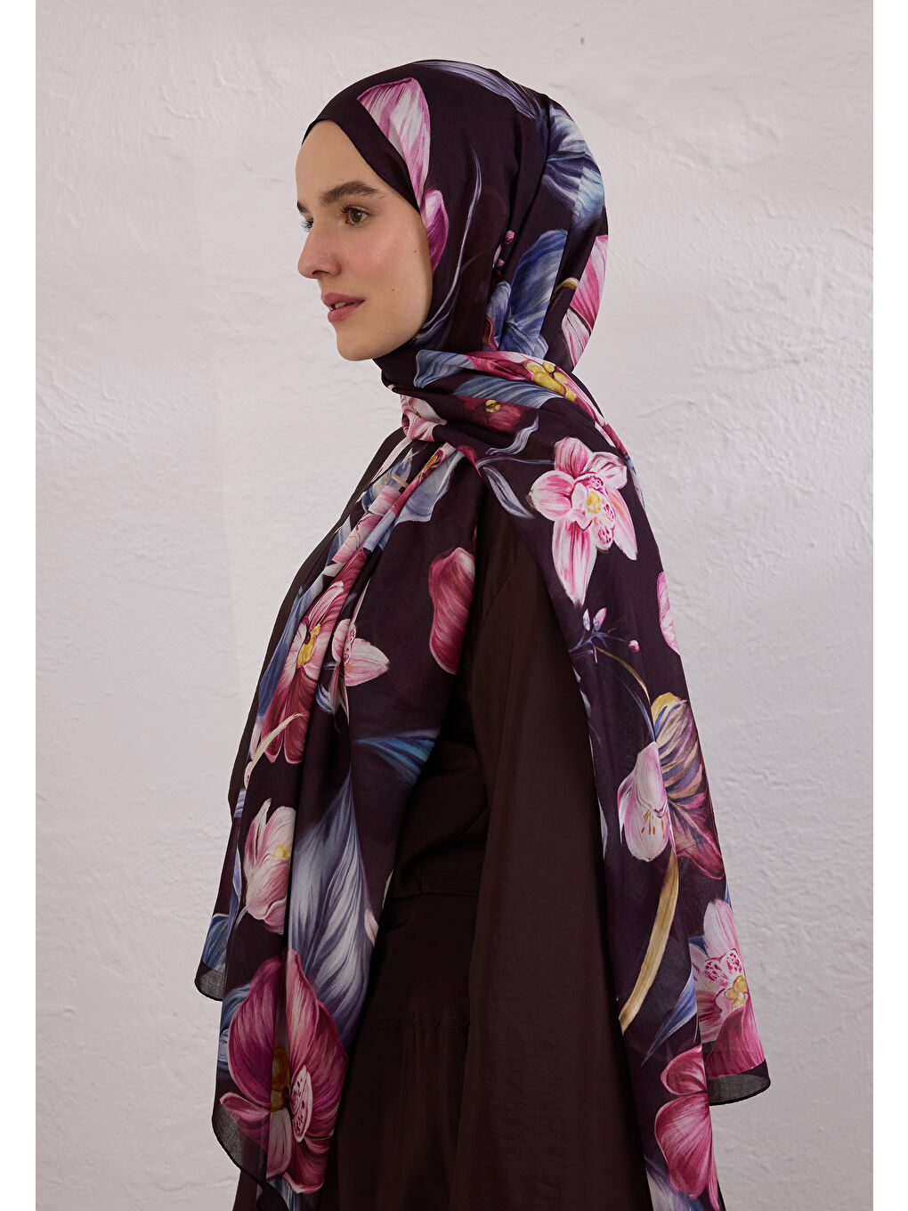 Elegant Flower Desen Rami Şal Mürdüm-1