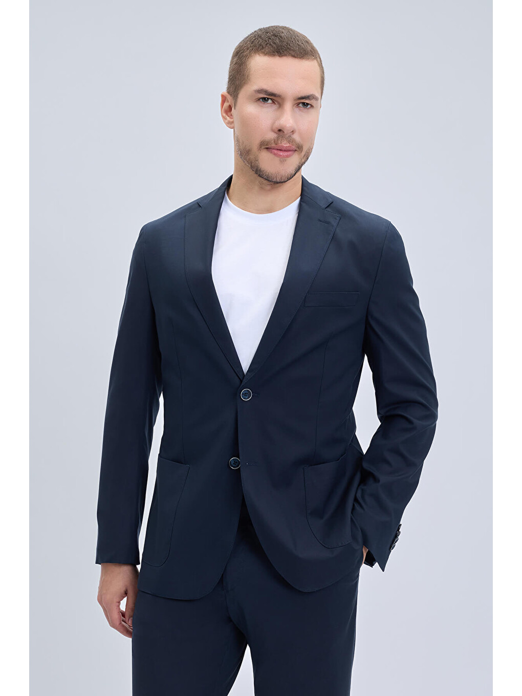 Lacivert Slim Fit Mono Yaka Casual Takım Elbise-1