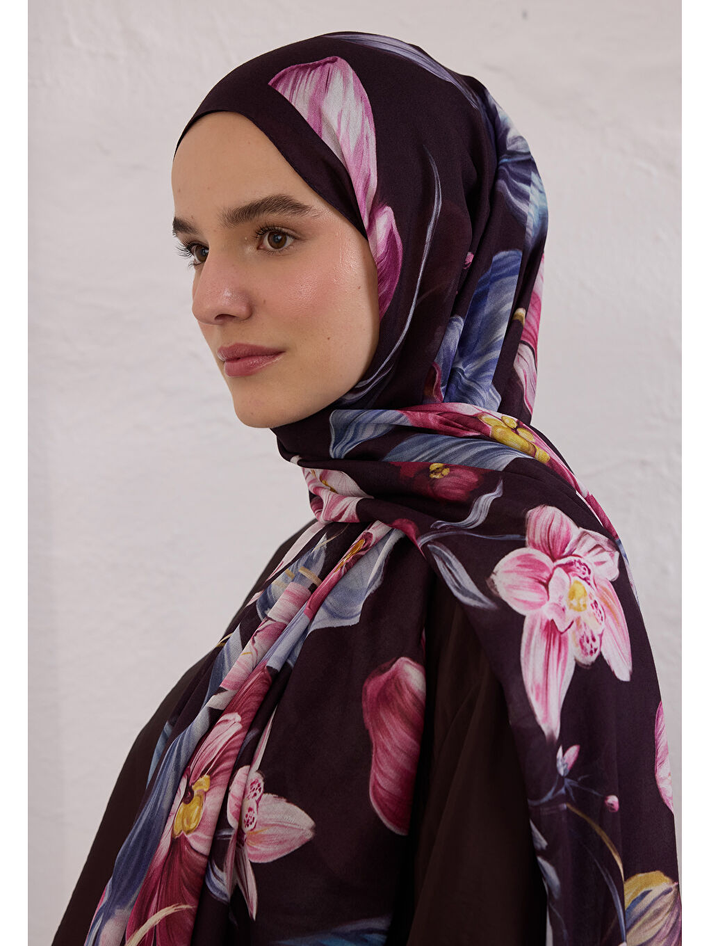 Elegant Flower Desen Rami Şal Mürdüm-2
