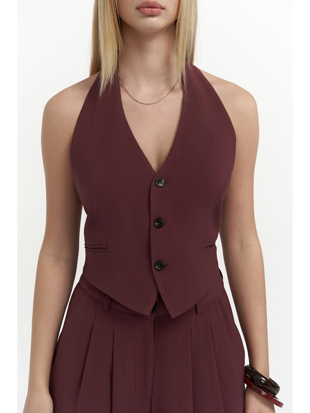 Pailey Sırt Dekolteli Bordo Yelek Pantolon Takım-5