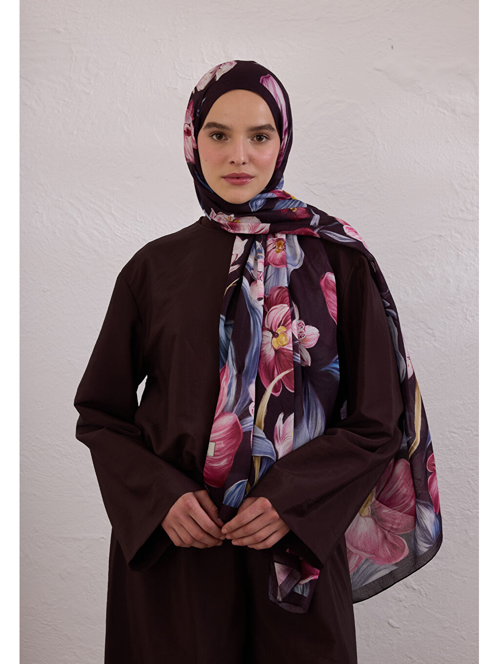 Elegant Flower Desen Rami Şal Mürdüm-3