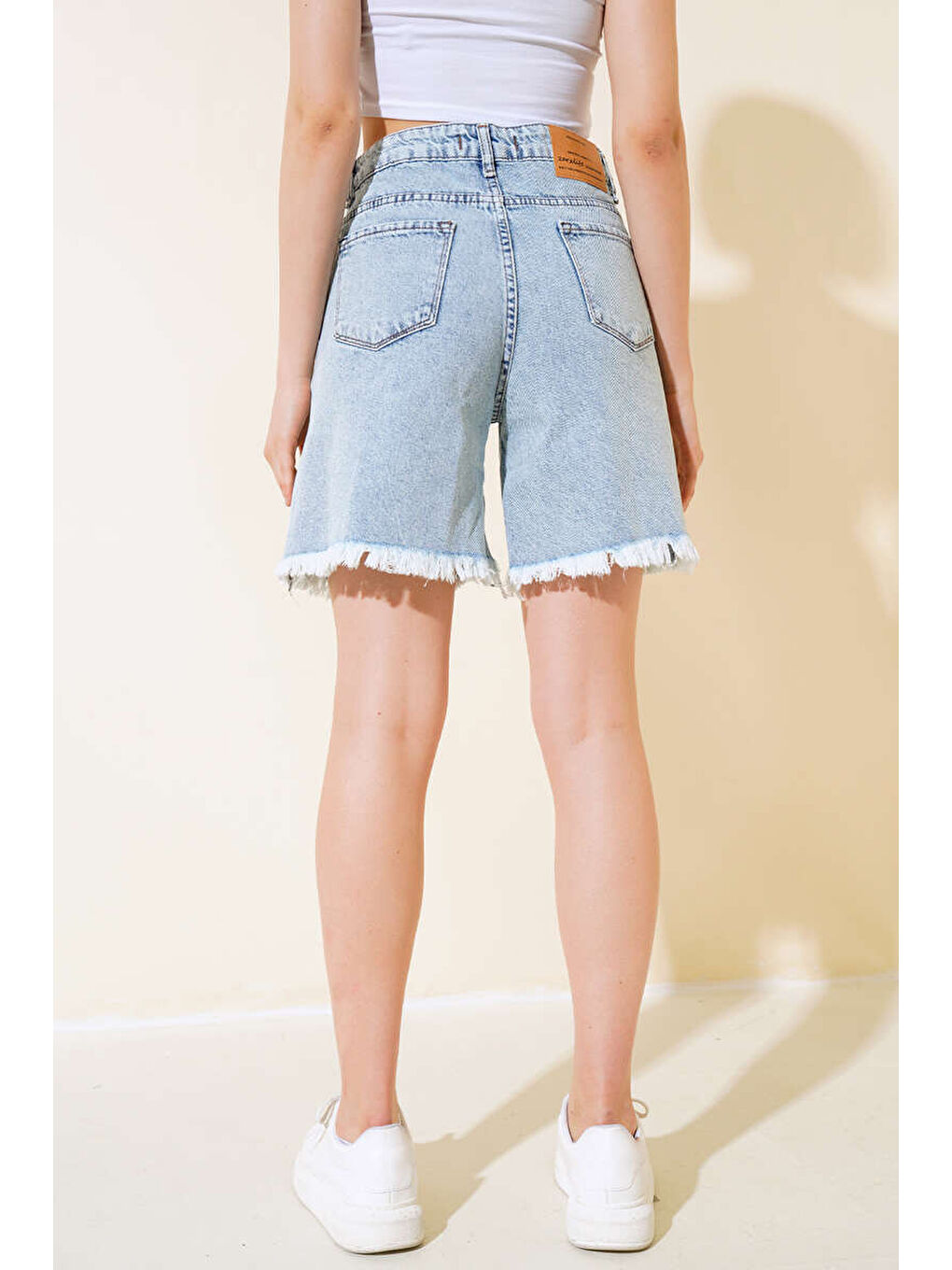 Püsküllü Jean Şort Buz Mavi - 27362-2