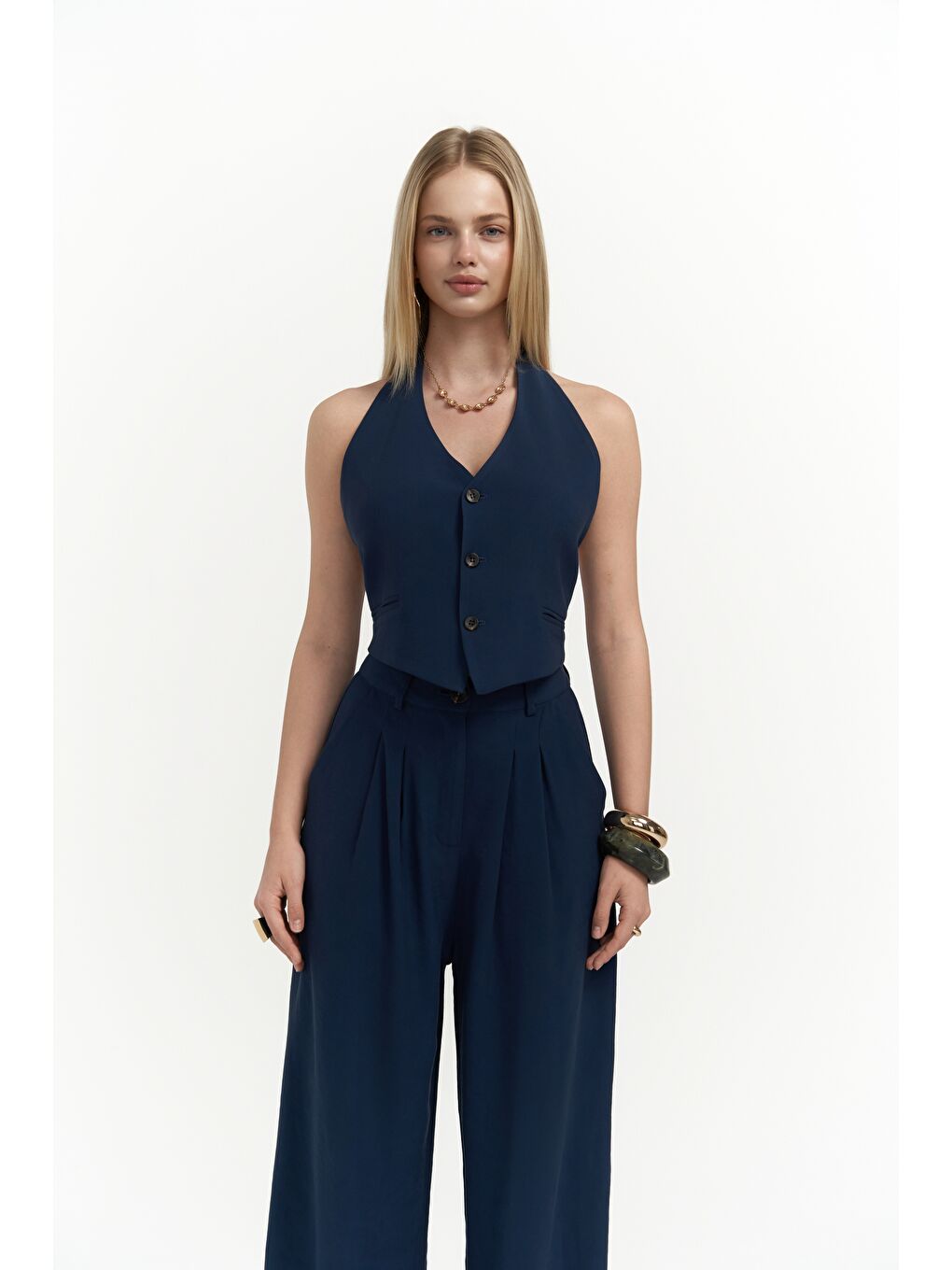 Pailey Sırt Dekolteli Lacivert Yelek Pantolon Takım-3