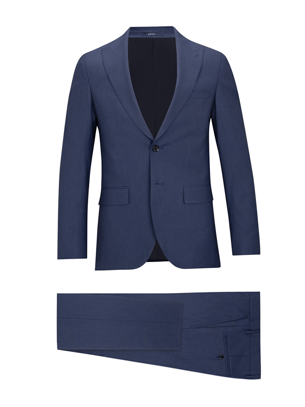 Lacivert Slim Fit Sivri Yaka Yünlü Takım Elbise