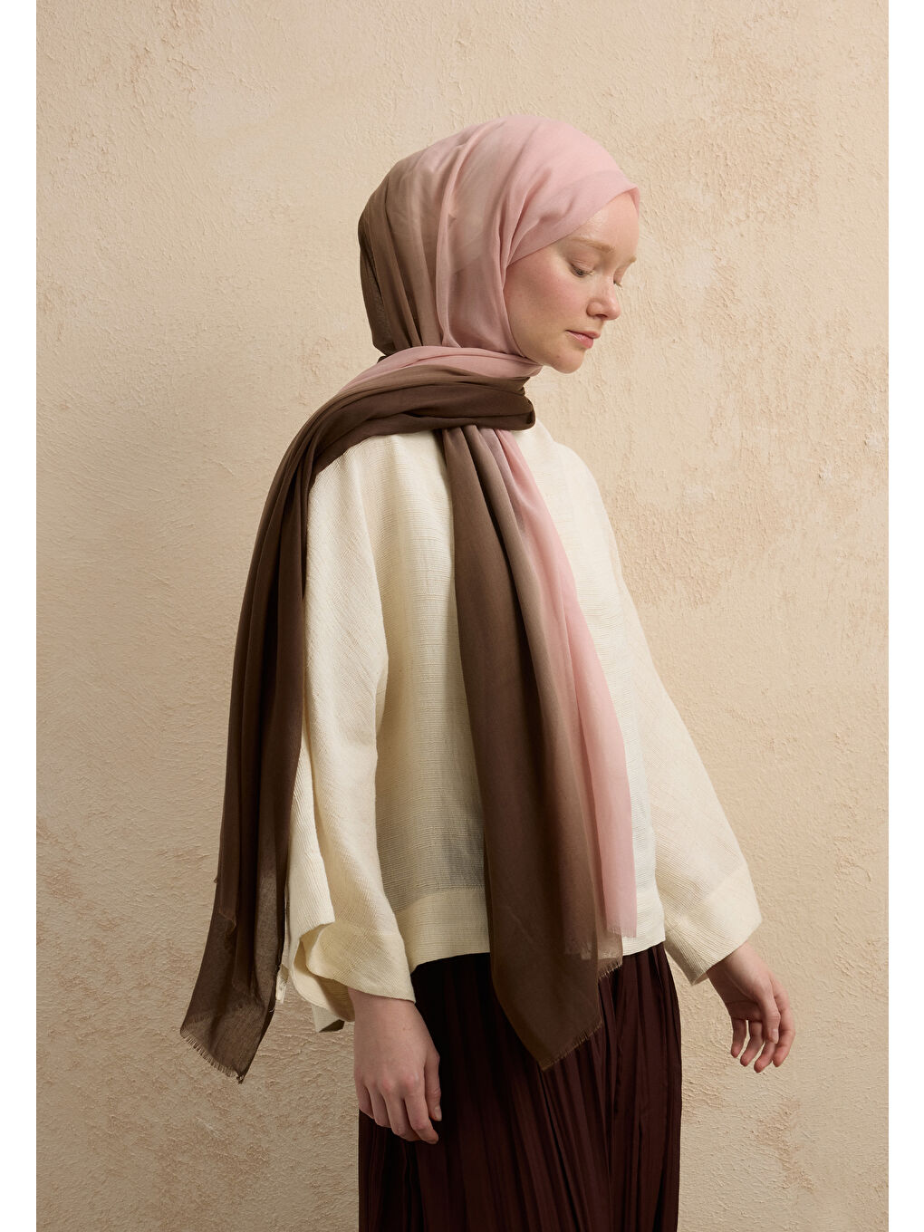 Kahverengi Modal Degrade Şal Kahve-Pudra