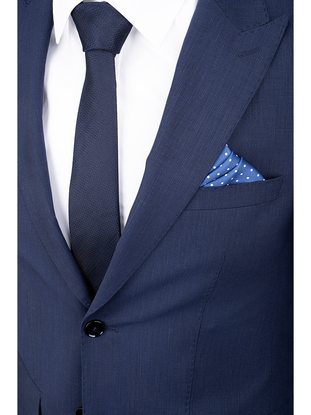 Lacivert Slim Fit Sivri Yaka Yünlü Takım Elbise-1