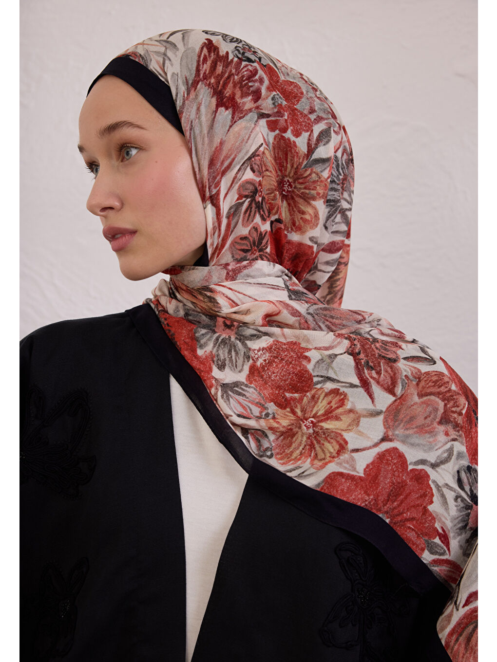 Vıntage Garden Desen Rami Şal Siyah-2