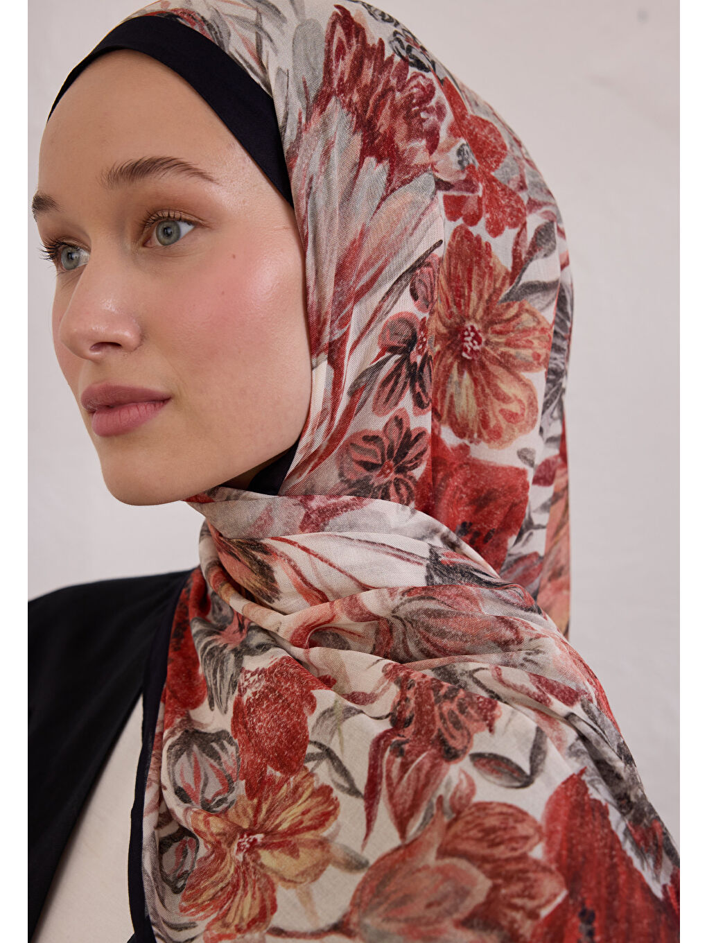 Vıntage Garden Desen Rami Şal Siyah-3