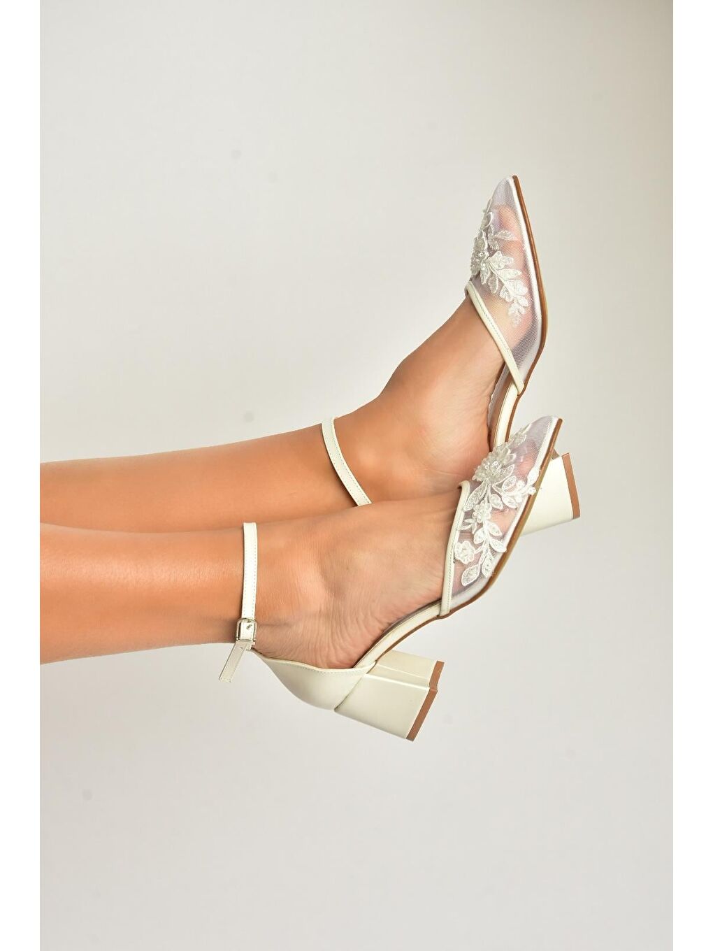 Bej Sedef Kadın Topuklu Ayakkabı Y246061509-3