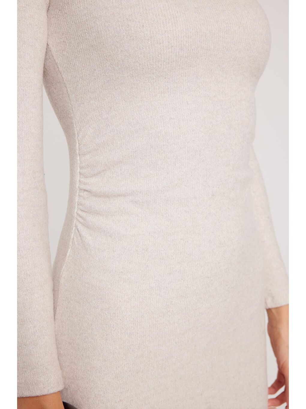 Kadın Slim Fit Dar Kesim Bisiklet Yaka Bej Elbise-2