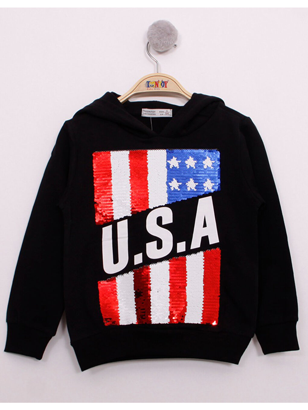 Siyah Erkek Çocuk Pullu U.S.A Bayraklı Nakışlı Sweatshirt-2