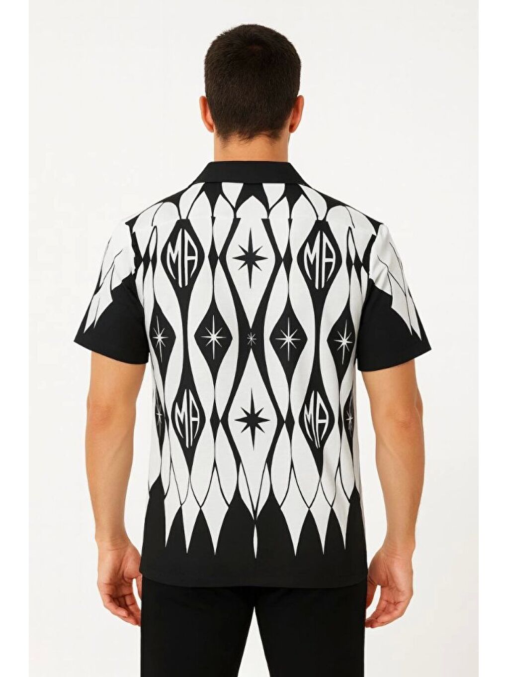 Erkek İki İplik Kumaş Dijital Baskılı Gömlek - Siyah-1