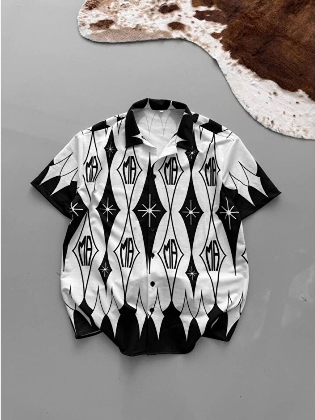 Erkek İki İplik Kumaş Dijital Baskılı Gömlek - Siyah-2