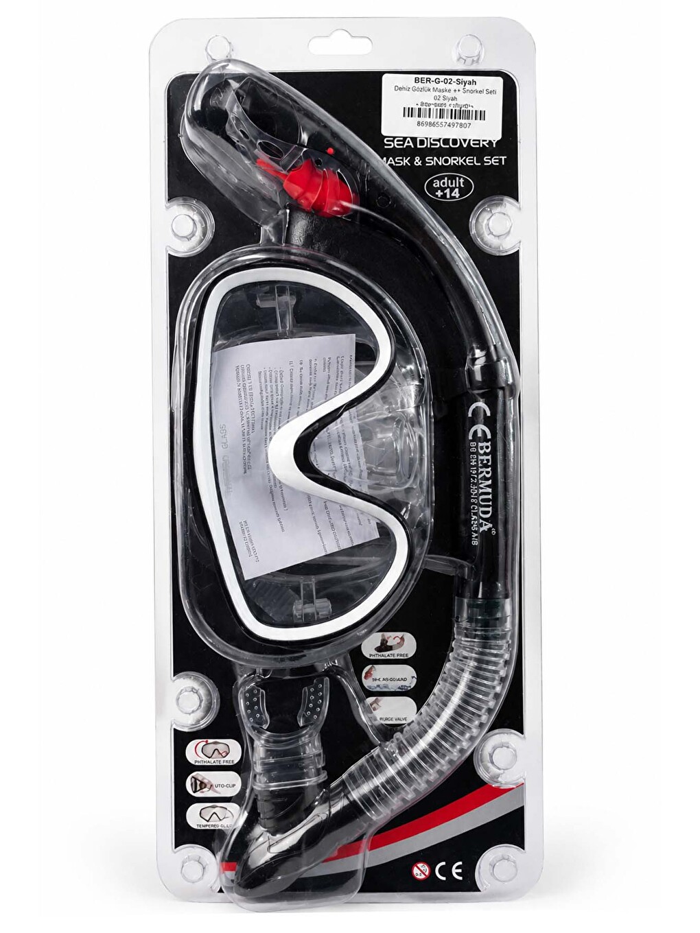 Dalış Gözlük Maske 14+ Şnorkel Seti 02 Siyah-1