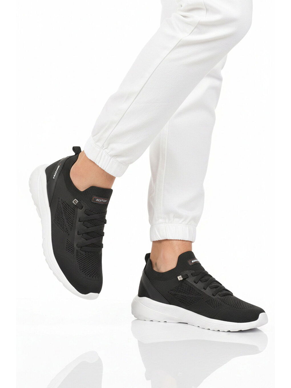 Siyah Beyaz Fileli Hafif Esnek Bağcıklı Erkek Spor Ayakkabı Bst-646 M