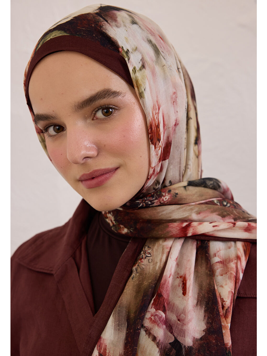 Vıntage Rose Desen Rami Şal Bordo-2