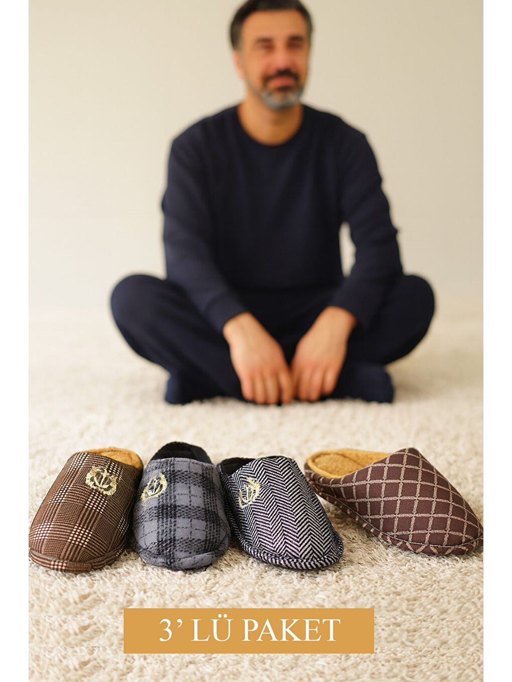 Karışık 3'LÜ PAKET OXFORD Erkek Terlik Ev Terliği Kışlık Yumuşak Tabanlı-1