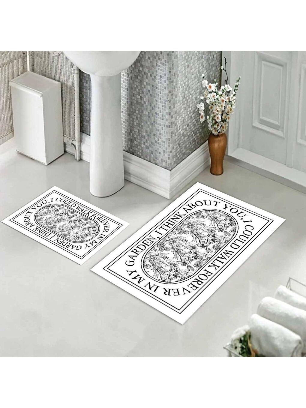 Karışık Desenli Baskılı Banyo Paspası Seti - Yumuşak ve Dayanıklı Ve Makine de Yıkanabilir