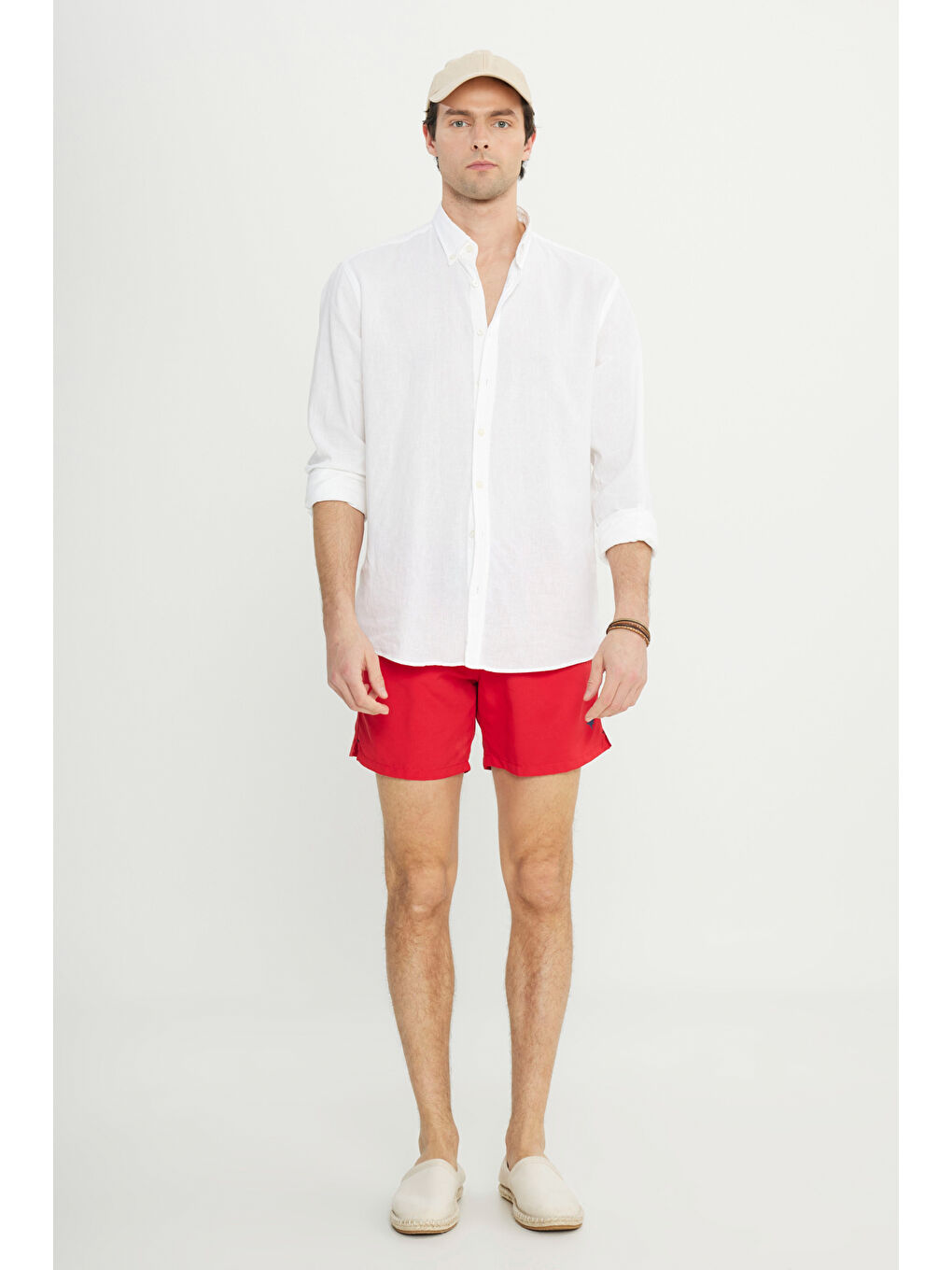 Erkek Kırmızı Standart Fit Normal Kesim Cepli Hızlı Kuruyan Desenli Deniz Şortu-3