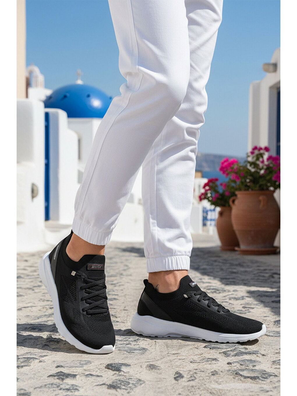 Siyah Beyaz Fileli Hafif Esnek Bağcıklı Erkek Spor Ayakkabı Bst-646 M-2