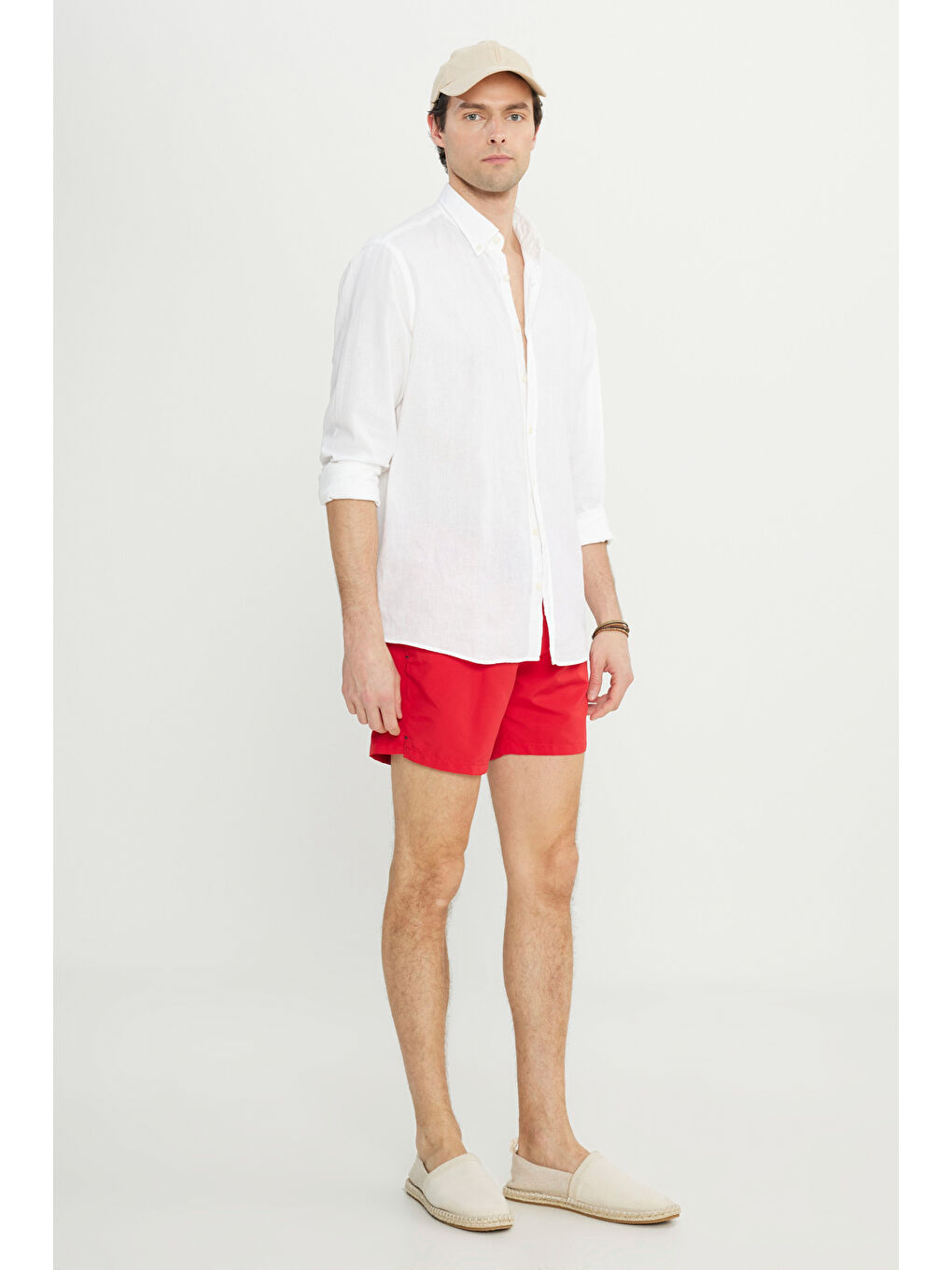 Erkek Kırmızı Standart Fit Normal Kesim Cepli Hızlı Kuruyan Desenli Deniz Şortu-5