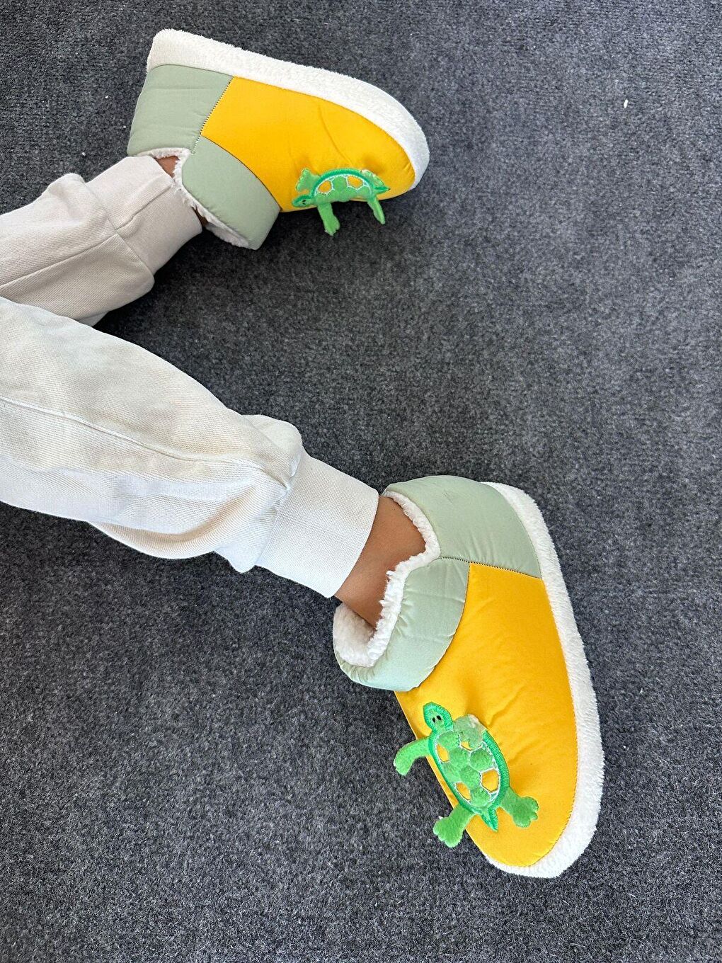 Sarı Kaplumbağa Desenli Kaydırmaz Taban Termal Isı Kreş Ev Okul Ayakkabısı Bebek Çocuk Panduf Ev Botu-2