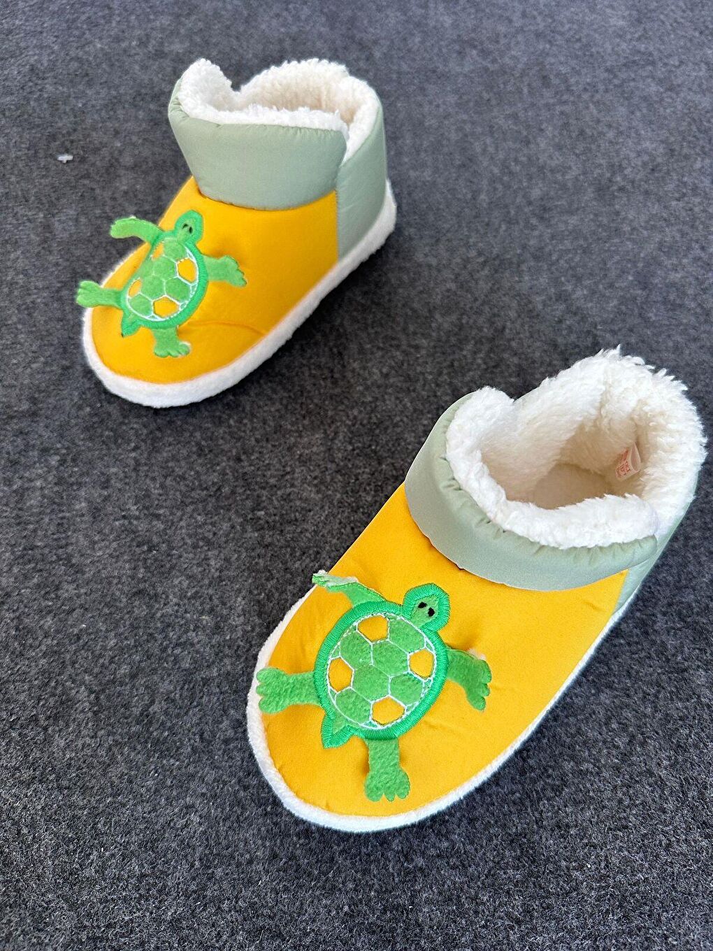 Sarı Kaplumbağa Desenli Kaydırmaz Taban Termal Isı Kreş Ev Okul Ayakkabısı Bebek Çocuk Panduf Ev Botu-3