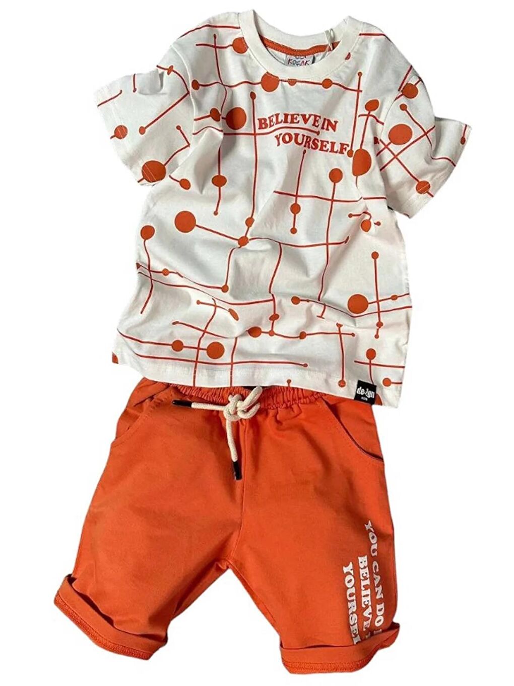 Erkek Çocuk Believe Yazı Baskılı Kısa Kollu Turuncu Şortlu Takım-1