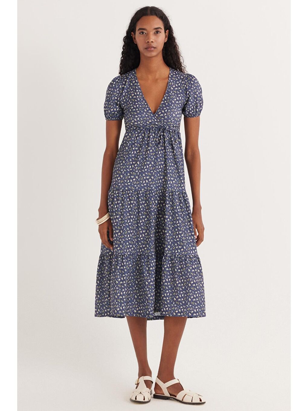 Karışık Kadın Slim Fit Dar Kesim Kısa Kollu Baskılı V Yaka Elbise-3