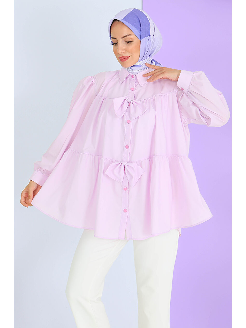 Fiyonk Detaylı Tunik Lila - 27551