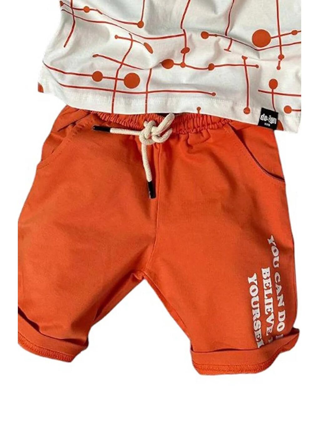 Erkek Çocuk Believe Yazı Baskılı Kısa Kollu Turuncu Şortlu Takım-3