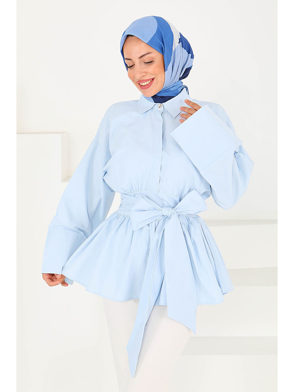 Belden Bağlamalı Tunik Bebe Mavi - 27550-1