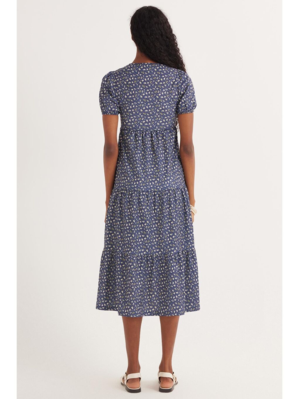 Karışık Kadın Slim Fit Dar Kesim Kısa Kollu Baskılı V Yaka Elbise-6